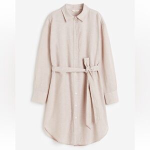 H&M Linen-Blend Shirt Dress in Light Beige